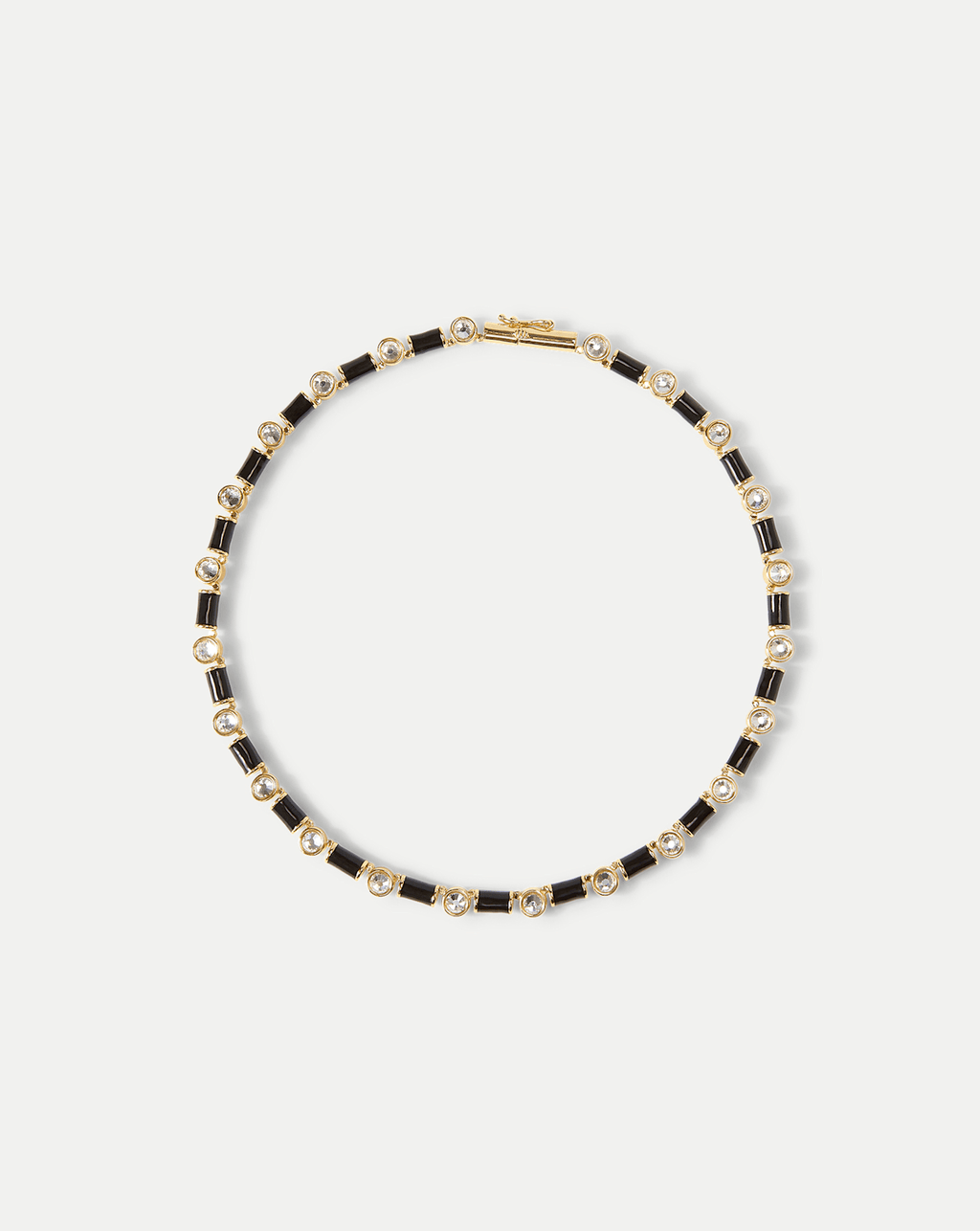 Black Enamel and Crystal Barrel Necklace