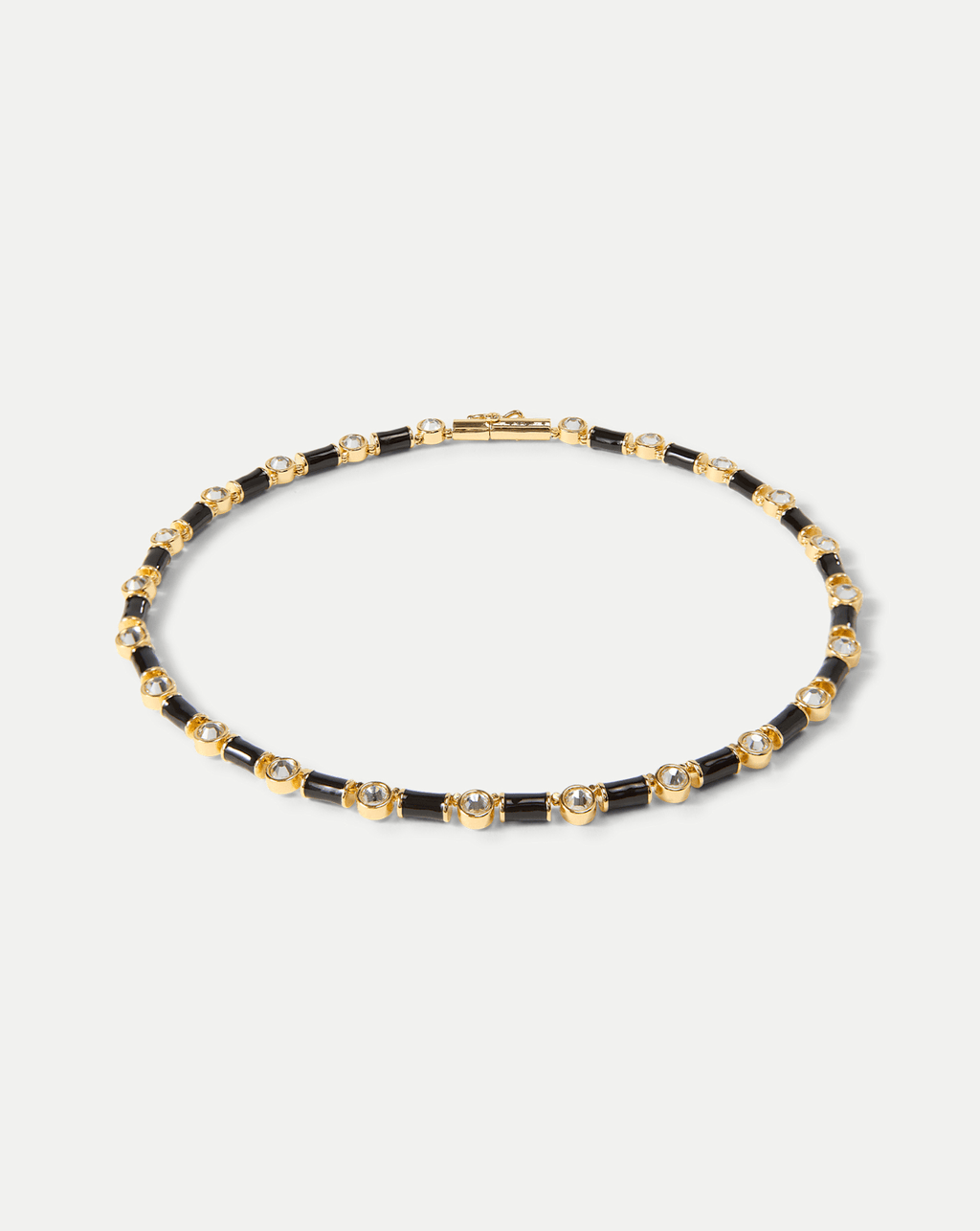 Black Enamel and Crystal Barrel Necklace
