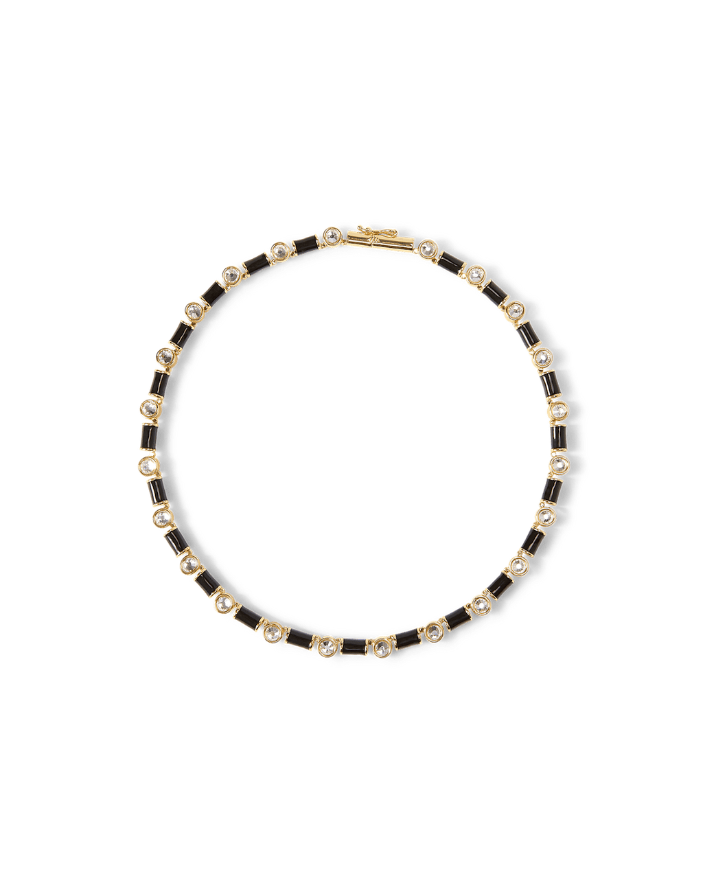 Black Enamel and Crystal Barrel Necklace