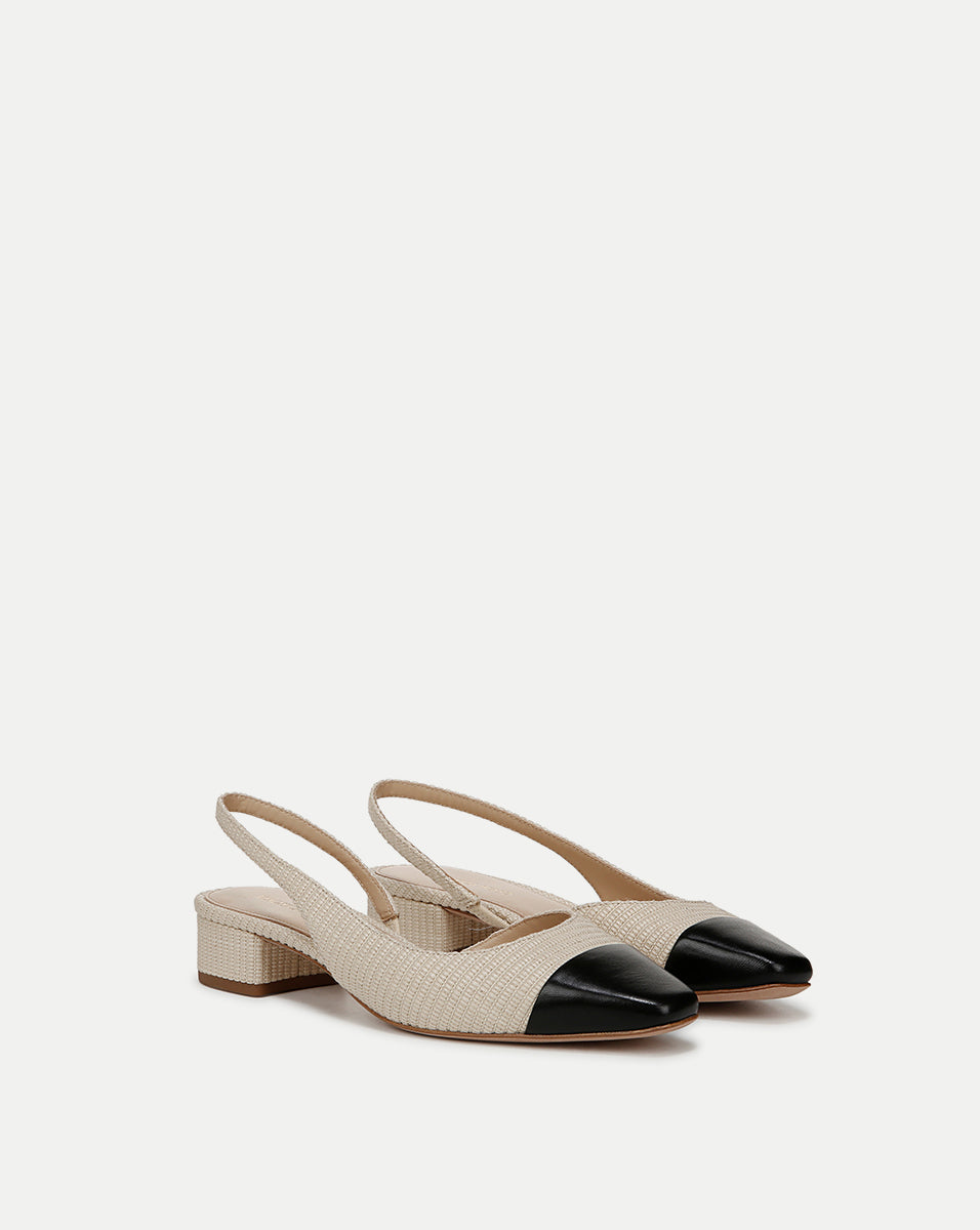 Cecile Raffia Cap-Toe Slingback