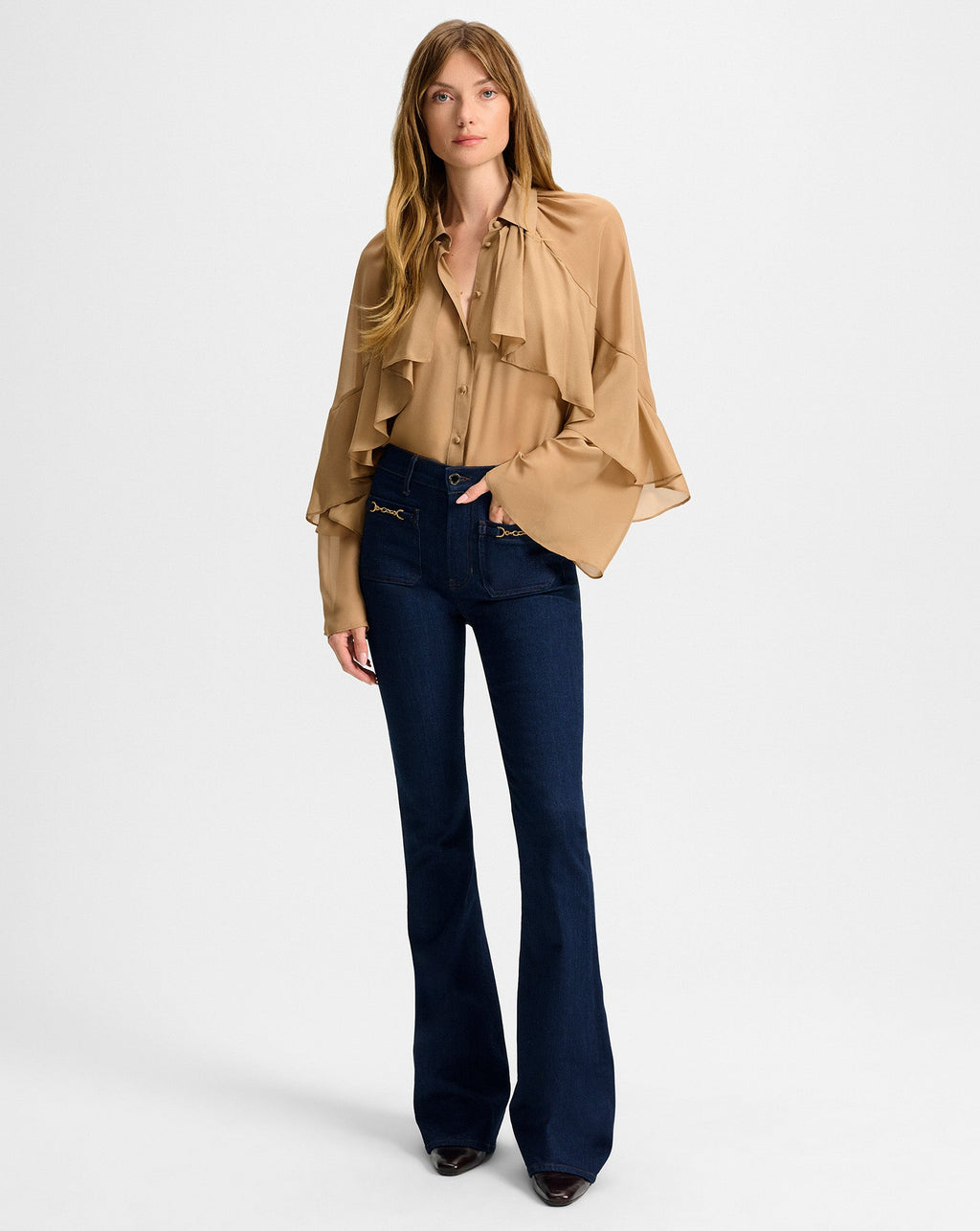 Beverly Chain-Pocket Skinny-Flare Jean