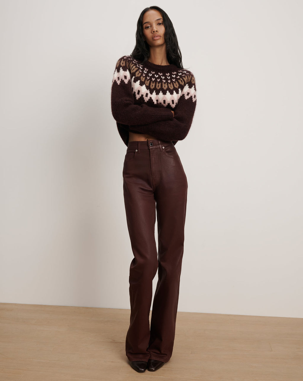 Crosbie Coated Slim Wide-Leg Jean