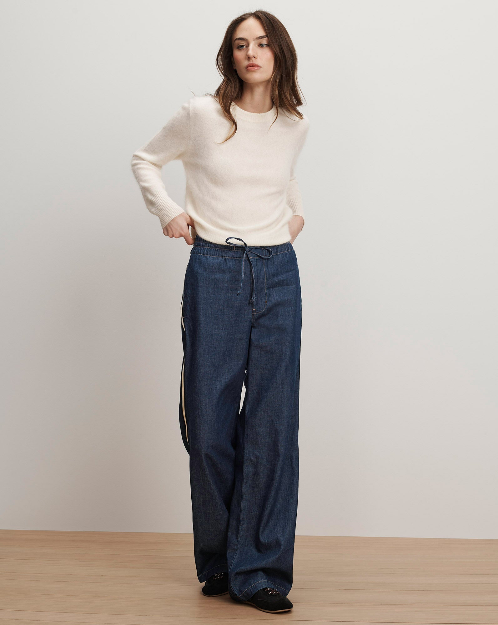 Taylor Track-Stripe Wide-Leg Jean