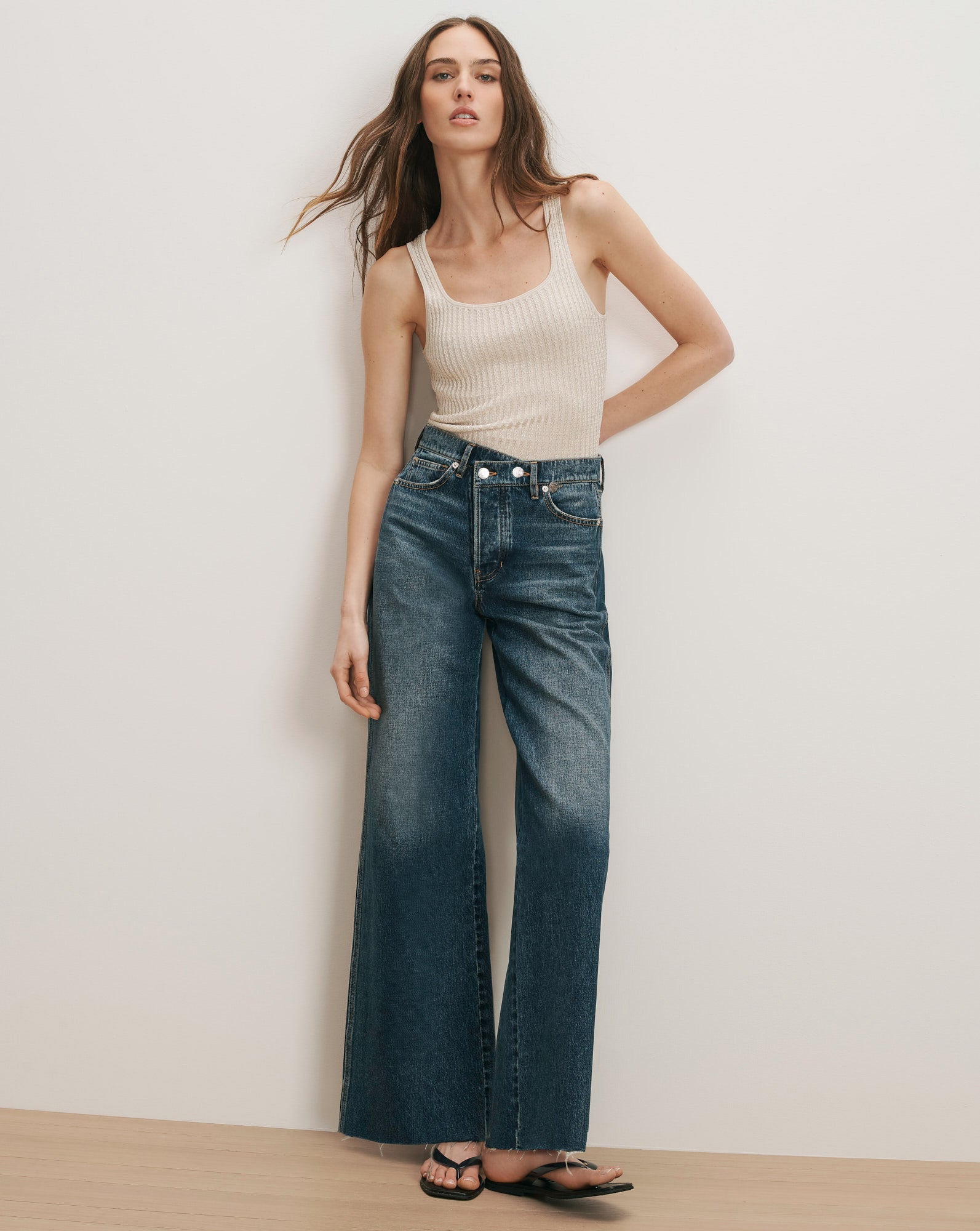 Taylor Crossover-Waistband Wide-Leg Jean