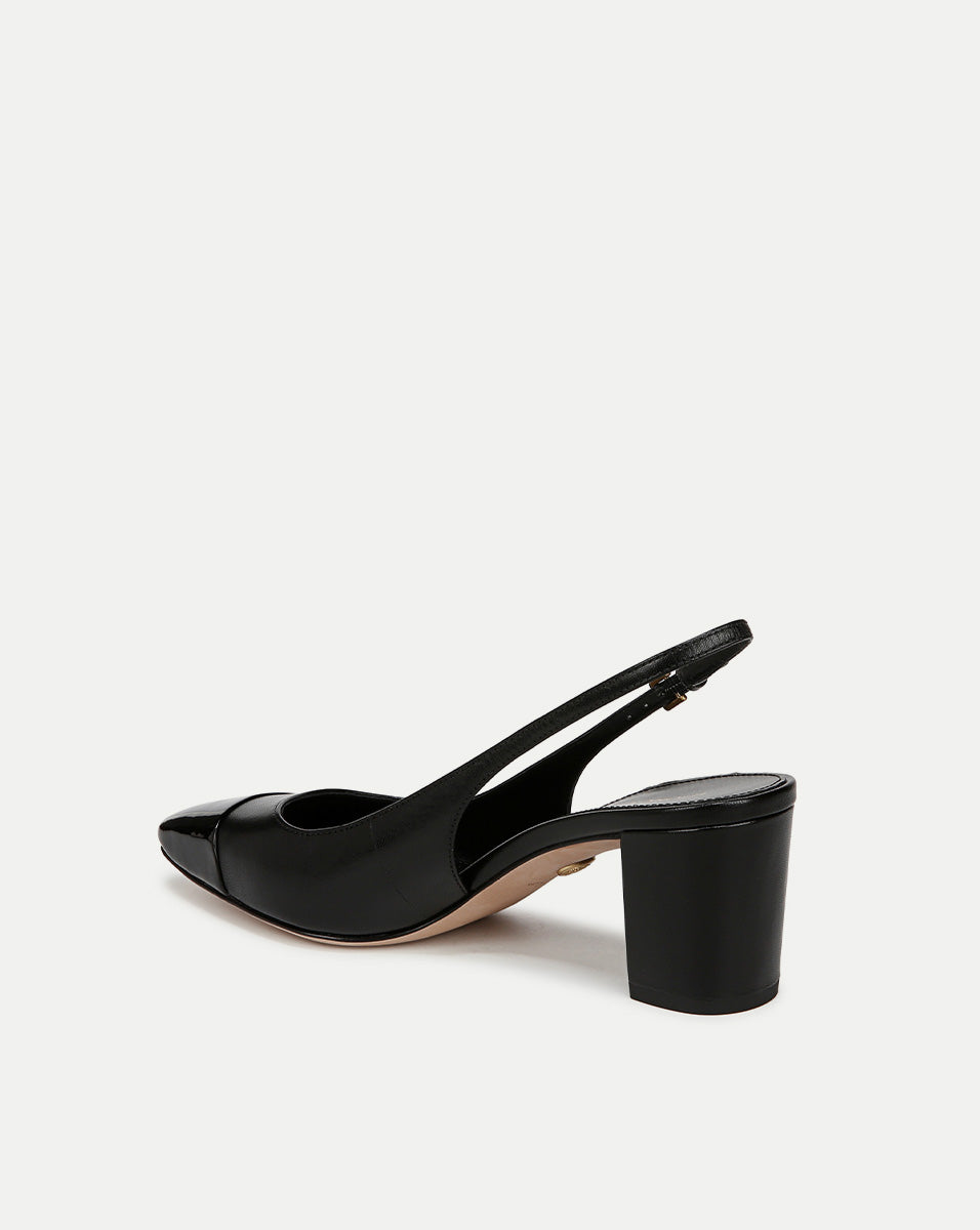 Cecile Leather Cap-Toe Slingback Pump
