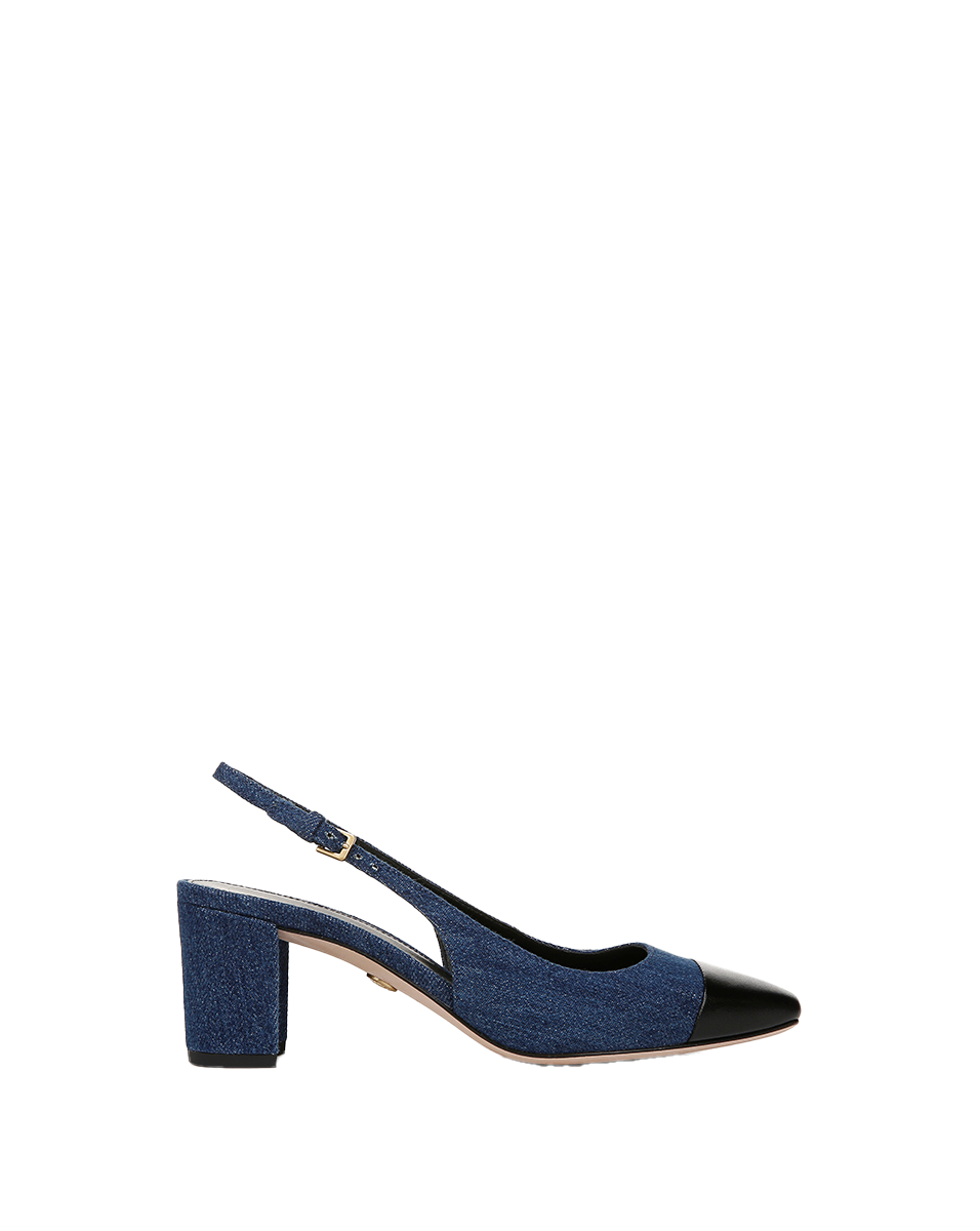 Cecile Denim Cap-Toe Slingback Pump