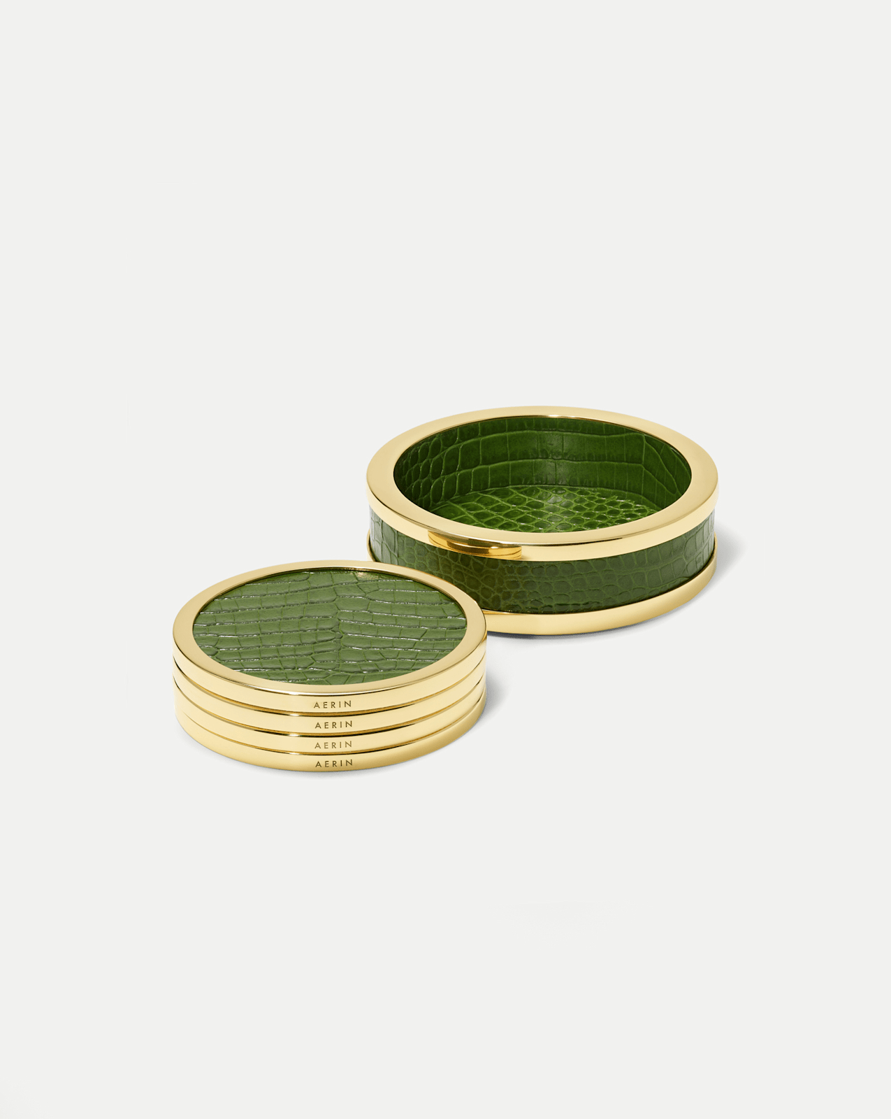 Croc-Embossed Leather Coaster Set